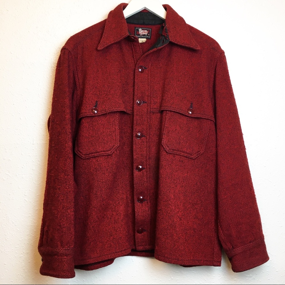 VTG 40-50’s Red Woolrich Woolen Mills Tweed Button Up Shirt Jacket Made in USA